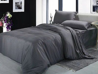 Однотонна постільна білизна сатин Home Stripe Iron Grey темно сіре Сімейний posmar75938 фото