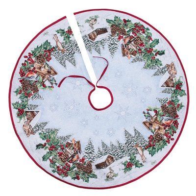 Юбочка под елку гобеленовая SQUIRREL Limaso, Ø90, Круглое, Новогодний, Серебряный люрекс, 75% полиэстер, 22% хлопок, 3% акрил, Гобелен lim_SQUIRREL-SD фото