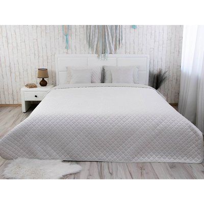 Двостороннє декоративне покривало Velour Ромб, 150x220 см, Полуторний, Ice Сірий 360.55_Iсe_ромб фото