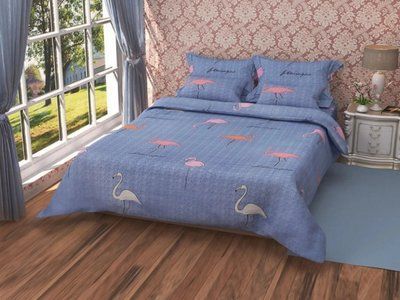 Стьобане покривало або літня ковдра блакитна " Фламінго" posmar87563 фото