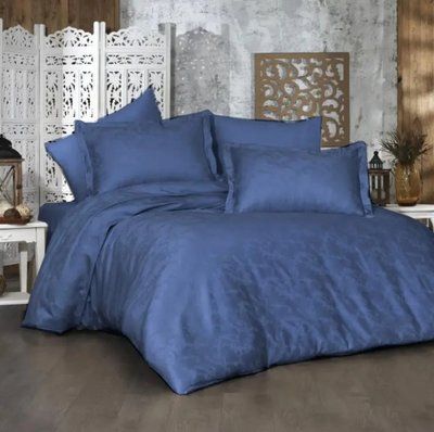 Постельное белье сатин премиум DIAMOND LISA NAVY Евро 200х220 см p_s_k_557691 фото