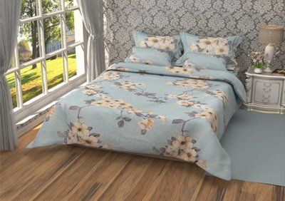 Стьобане покривало або літня ковдра блакитна " Квіти" posmar87576 фото