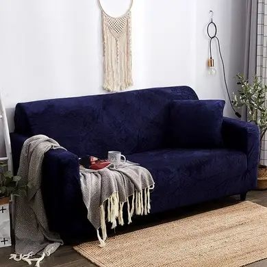 Защитный чехол на двухместный диван Diana Textile Plush Velvet 145-185 см al2045-2-seater-145-185-Navy-blue фото