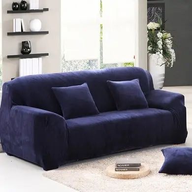 Защитный чехол на двухместный диван Diana Textile Plush Velvet 145-185 см al2045-2-seater-145-185-Navy-blue фото