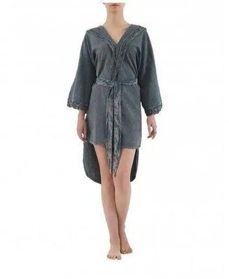 Женский халат с капюшоном на поясе Buldans Misk antrasit короткий L/XL sv2000022260114 фото