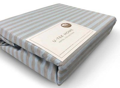 Простыня на резинке серо-голубая в наборе с наволочками U-tek хлопок Stripe 30 Blue-Grey 150х190 posmar68962 фото