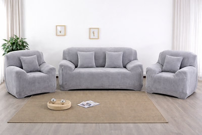Набор велюровых чехлов на двухместный диван + 2 кресла Diana Textile al2045-2set-Light-gray фото