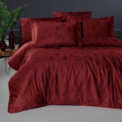 Комплект постільної білизни First Choice Jacquard Satin Midas JS-213-Midas-Dark-red-Євро фото