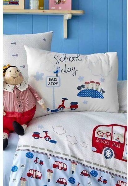 Комплект в ліжечко Karaca Home School bus mavi - Для немовлят 100% бавовна sv2000022246187 фото