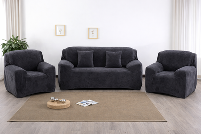 Набор велюровых чехлов на двухместный диван + 2 кресла Diana Textile al2045-2set-Dark-grey фото