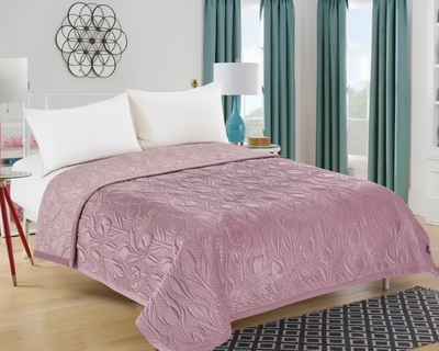 Покривало велюр COLORFUL (220x230) VELURE COVER QUILTED принт квіти, Рожевий Col_256669 фото