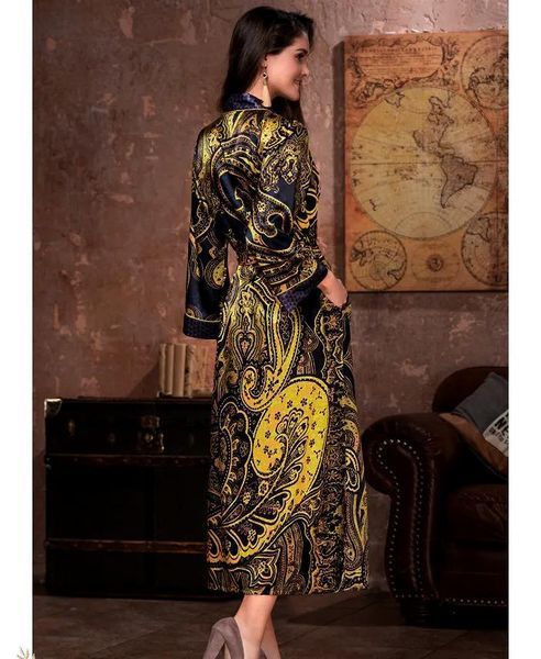 Жіночий довгий шовковий халат "Армані Голд" 3499 Mia-Amore 2XL/3XL Mia_3499_2XL/3XL фото