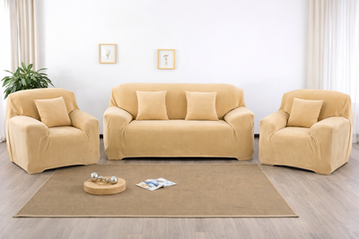 Набор велюровых чехлов на двухместный диван + 2 кресла Diana Textile al2045-2set-beige фото