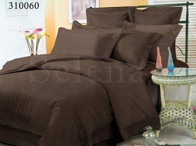 Постельное белье сатин-страйп Евро Selena Stripe Шоколад 310060 100% хлопок 310060-03 фото