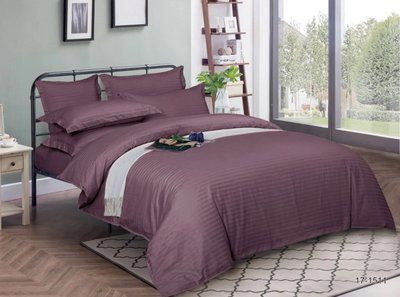 Однотонное постельное белье сатин Home Stripe Bordo бордовое Двуспальный posmar79419 фото