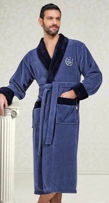 Чоловічий велюровий халат бамбуковий на поясі Nusa NS 1140-1 довгий posa009145-l/xl фото