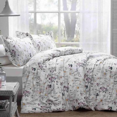 Постільна білизна сатин Де Люкс Tivolyo Home DAISY BEYAZ Сімейний 160х220 см (2 шт) 240х260 см 50х70см (4шт) p_s_k_001163 фото