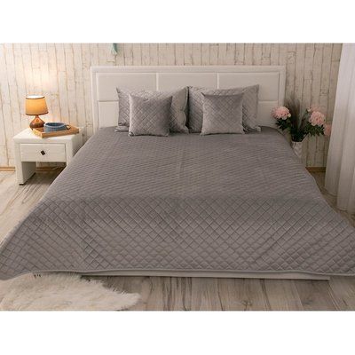 Двустороннее декоративное покрывало Velour Ромб, 220x240 см, Евро, Grey Темно-серый 330.55_Grey_ромб фото