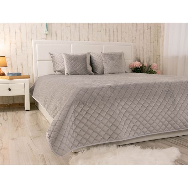 Двустороннее декоративное покрывало Velour Ромб, 220x240 см, Евро, Grey Темно-серый 330.55_Grey_ромб фото