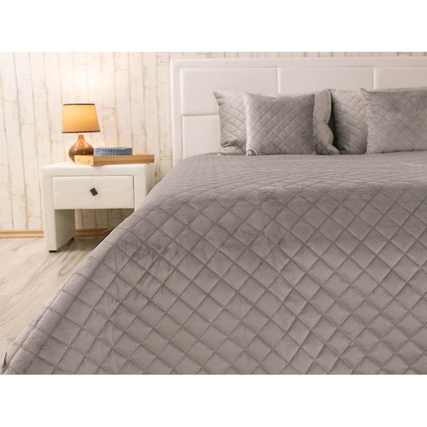 Двустороннее декоративное покрывало Velour Ромб, 220x240 см, Евро, Grey Темно-серый 330.55_Grey_ромб фото