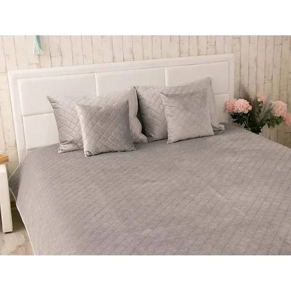 Двостороннє декоративне покривало Velour Ромб, 220x240 см, Євро, Grey Темно-сірий 330.55_Grey_ромб фото