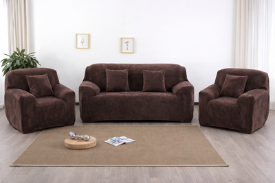 Набор велюровых чехлов на двухместный диван + 2 кресла Diana Textile al2045-2set-coffee фото