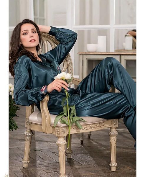 Женская шелковая пижама с брюками Валенсия 3266-1 Mia-Amore_3266-1_L фото