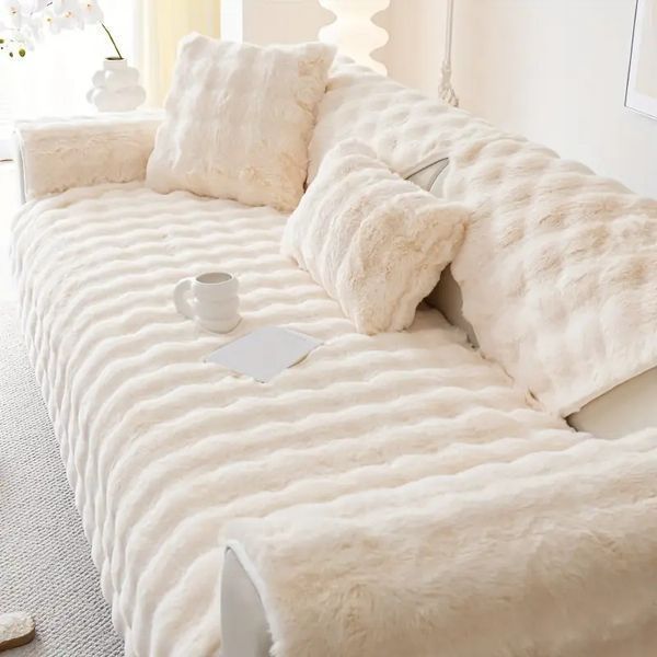 М'яка накидка для дивану хутряна Diana Textile 1 шт al-Ivory-160 фото
