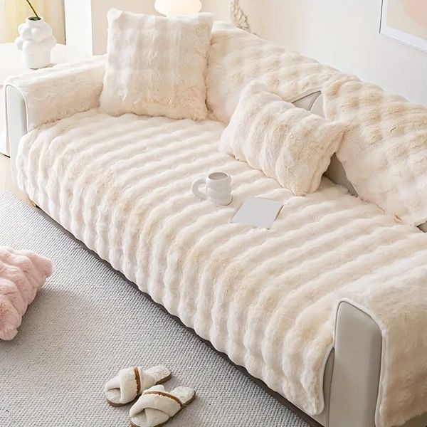 М'яка накидка для дивану хутряна Diana Textile 1 шт al-Ivory-160 фото