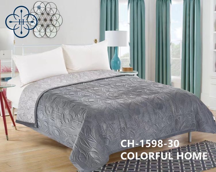 Покрывало велюр COLORFUL (220x230) VELURE COVER QUILTED принт цветы, Светло-серый Col_258727 фото