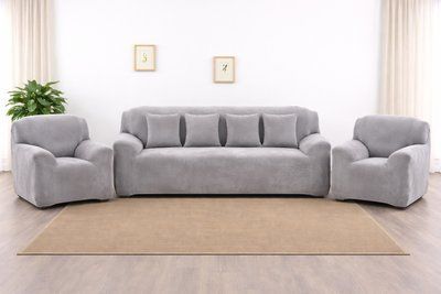 Набор велюровых чехлов на 4-местный диван + 2 кресла Diana Textile al2045-4set-Light-gray фото