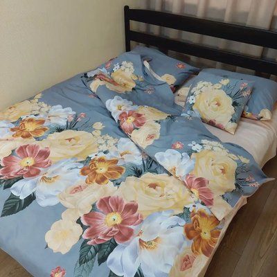 Постільна білизна Сатин Dom Cotton "Квіти на сірому" d-c5356v фото