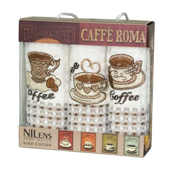 Набір рушників кухня Nilteks Roma 3шт 35х50 (Кофе-Roma) d-c5809v-coffee фото