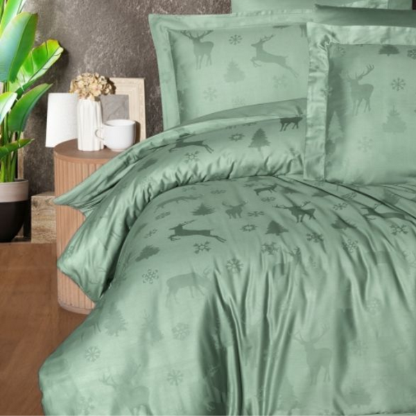 Комплект постельного белья First Choice Jacquard Satin Midas JS-217-Midas-Crepe-Green-Євро фото