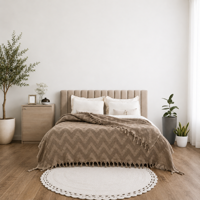 Покривало-плед з бахромою 200x230 Зиг-заг бежевый LoveYouHome loveyouhome_ly2319 фото