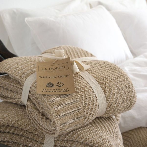 Покрывало LA MODNO WoolCotton Balance Champagne Beige, Бежевый, 220x240 см, Евро Макси hr-ln200428 фото