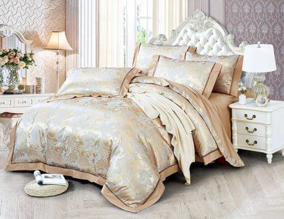 Набір постільної білизни JP-59 шовковий бежевий жаккард Євро posmar85850 фото