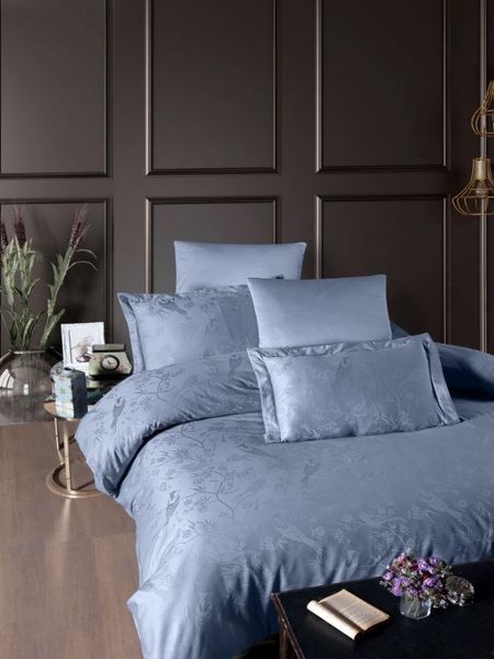 Комплект постельного белья First Choice Jacquard Satin Stesha JS-219-Stesha-Dasty-Blue-Євро фото