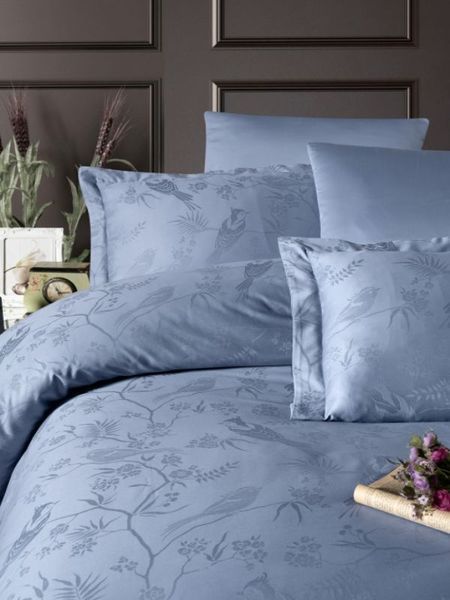 Комплект постельного белья First Choice Jacquard Satin Stesha JS-219-Stesha-Dasty-Blue-Євро фото