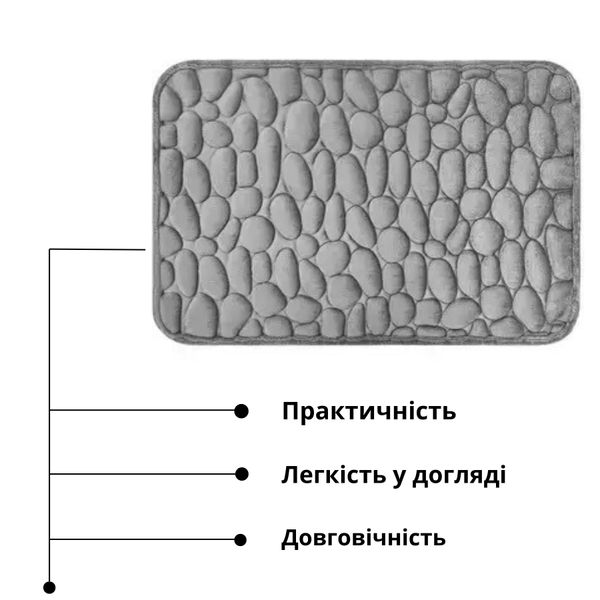 Килимок для ванної кімнати з ефектом пам'яті Homytex Камені, Сірий, 40x60 см HT-580018 фото