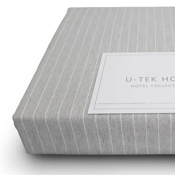 Простирадло на гумці Grey-White Stripe U-tek бавовна Hotel Collection posmar63545 фото