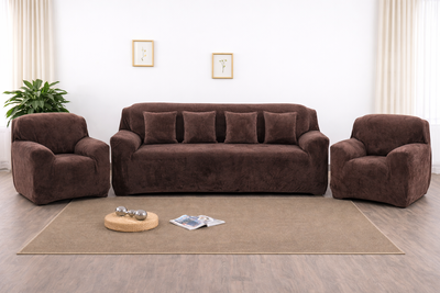 Набор велюровых чехлов на 4-местный диван + 2 кресла Diana Textile al2045-4set-coffee фото