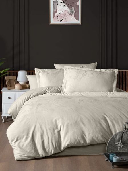 Комплект постельного белья First Choice Jacquard Satin Stesha JS-222-Stesha-Beige-Сімейний фото