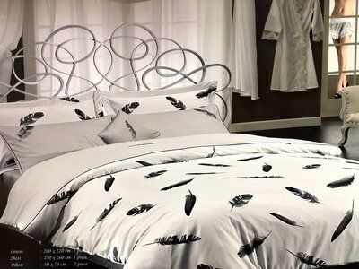 Комплект постільної білизни Maison d'or Plumes Grey сатин 220-160*2 см сімейний сірий Plumes Grey фото