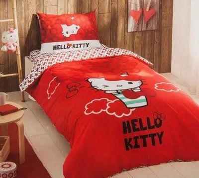 Дитячий та підлітковий комплект TAC Hello Kitty Bow Ранфорс / простирадло на гумці 60181781 фото