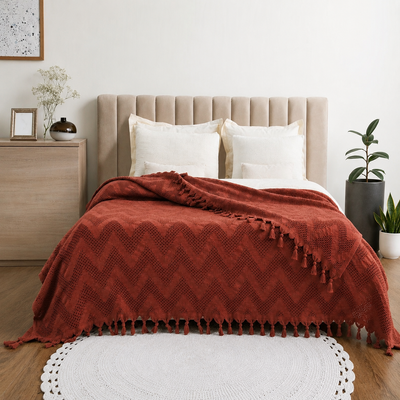 Покривало-плед з бахромою 200x230 Зиг-заг теракот LoveYouHome loveyouhome_ly2324 фото