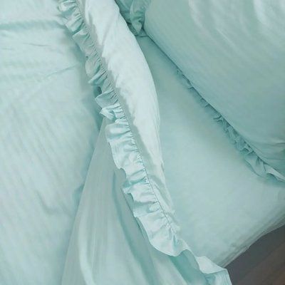 Постільна білизна Dom Cotton Сатин Страйп М'ятний з рюшами d-c6096v фото