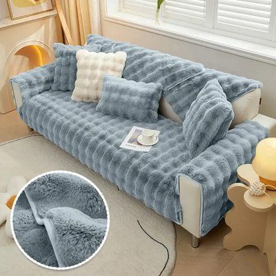 Мягкая накидка для дивана меховая Diana Textile 1 шт al-Light-Grey-210 фото