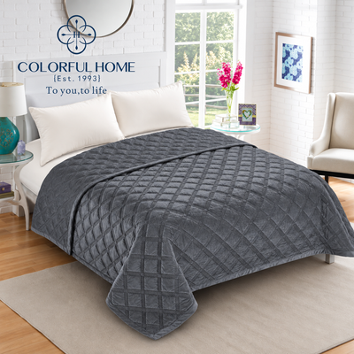 Велюрове покривало на ліжко Colorful Ромб 220x240 см, Темно-сірий Col-007-74-30-DarkGrey фото