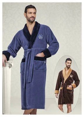 Чоловічий велюровий халат бамбуковий на поясі Nusa NS 1140-1 довгий posa009145-3xl фото